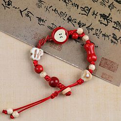 Разноцветный Браслеты с подвесками из фарфорового бисера ручной работы, браслеты из вощеного шнура, плетеные из бусин, яблоко, красочный, 5-7/8~9-7/8 дюйм (15~25 см)