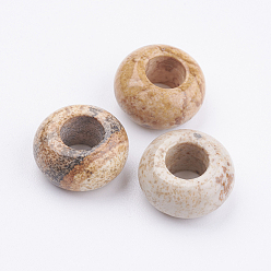 Пейзажный Джаспер Естественного изображения яшмы Европейский бисером, бусины с большим отверстием, рондель, 12x6~7 мм, отверстие : 5 мм