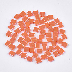 Coral 2-Hole Opaque Glass Seed Beads, Lustered, Rectangle, Coral, 5x4.5~5.5x2~2.5mm, Hole: 0.5~0.8mm