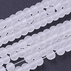 White Transparent Glass Bead Strands, Frosted, Round, White, 4mm, Hole: 1.1~1.6mm, about 200pcs/strand, 31.4 inch