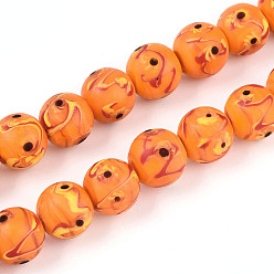 Темно-Оранжевый Бусы лэмпворк ручной работы, круглый с глазом феникса, темно-оранжевый, 12~13 мм, отверстие : 1.2~3 мм, около 45 шт / нитка, 20.47~20.87 дюйм (52~53 см)
