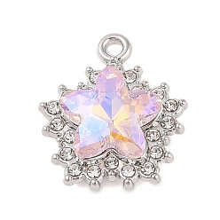 Neblige Rose Gestell aus beschichteter Legierung mit Strass-Anhängern, Stern, Platin Farbe, neblige Rose, 20x17x6 mm, Bohrung: 2 mm