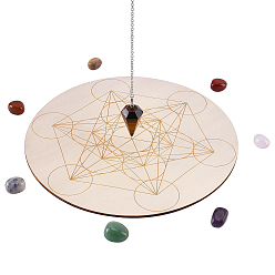 Смешанные камни Украшения для дома в стиле йоги и чакры своими руками, включая защитный коврик для чашки, полупрозрачные бусины из драгоценных камней и подвески с маятником для биолокации, 20x0.3 см, 1 PC