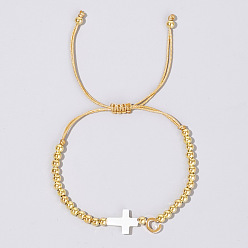 Letter C Латунные круглые бусины плетеные браслеты из бисера, Браслеты с подвесками в виде ракушки и латуни для женщин и мужчин, буква С