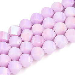 Сливовый Антикоррозийные гальванические стеклянные бусины, имитация драгоценных камней, твист, с покрытием AB цвета, граненые, два тона, слива, 7~8x7~8x7~8 мм, отверстие : 1~1.2 мм, около 50~54 шт / нитка, 14.76~15.16'' (37.5~38.5 см)