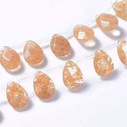 Другие Арбузы Арбуз камень стеклянные бусы пряди, сверху просверленные бусы, граненые, слеза, 14~14.5x10~10.5x5 мм, отверстие : 0.6 мм, около 28 шт / нитка, 15.75 дюйм (40 см)