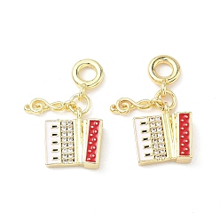 Красный Латунь микропаве фианиты с подвесками из эмали, электронное пианино, реальный 18 k позолоченный, красные, 25 мм, отверстие : 3.8 мм