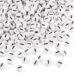 Letter I 500шт акриловые бусины, с горизонтальным отверстием, буквы, плоско-круглые, Буква "i", 7x4 мм, отверстие : 1 мм