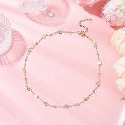 Золотой Латунные ожерелья-сателлиты, латунные прозрачные кубические цирконии плоские круглые звенья ожерелья, золотые, 17.91 дюйм (45.5 см)