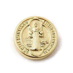 Настоящее золото 18K Религиозные латунные бусы, долговечный, стойки покрытие, без свинца и без кадмия, плоский круглый со святым шармом, реальный 18 k позолоченный, 14.5x4 мм, отверстие : 1.2 мм