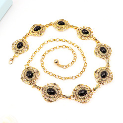 Античное Золото Цепочки-браслеты в стиле бохо из сплава смолы и цветка на талию и живот для женщин, чёрные, античное золото , 1050 мм