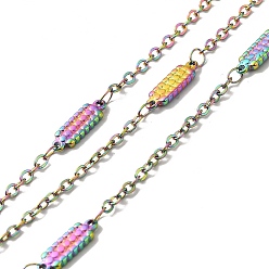 Rainbow Color Ионное покрытие (ip) 304 прямоугольные цепи из нержавеющей стали, с катушкой, пайки, Радуга цветов, 14x4x1.5 мм, 2.5x2x0.3 мм, около 32.81 футов (10 м) / рулон