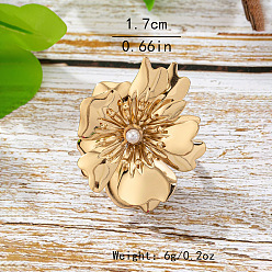 Золотистый Кольца из цветочного сплава с пластиковым жемчугом для женщин, золотые, внутренний диаметр: 17 мм