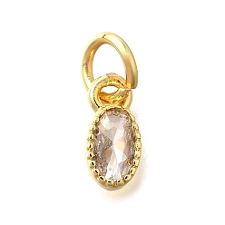 Прозрачный Латунные микро проложить кубического циркония подвески, овальные амулеты, с прыжковых колец, без кадмия и без свинца, долговечный, стойки покрытие, реальный 18 k позолоченный, прозрачные, 8.5x4x2 мм, отверстие : 3 мм