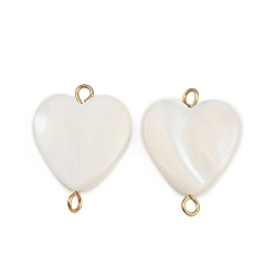 Настоящее золото 18K Подвески-сердечки из натуральной ракушки, с 304 двойными петлями из нержавеющей стали, цвет морской раковины, ионное покрытие (ip), реальный 18 k позолоченный, 20~21.5x15~15.5x2.5~4 мм, отверстие : 1.6~2.5 мм