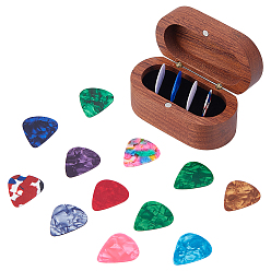 (52) Непрозрачная лаванда 1ПК 4-образные деревянные ящики для хранения медиаторов с магнитной крышкой и слотами, с 16шт. треугольными гитарными медиаторами из смолы, разноцветные, Треугольник: 29.5~30x25.5x0.5~1 мм