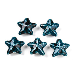 Кадет Синий Фарфоровые бусины ручной работы, фантазии античного стекла фарфора, керамические бусины в виде морских звезд, кадетский синий, 18.5~20.5x21~22x8.5~10 мм, отверстие : 1.8~2.5 мм
