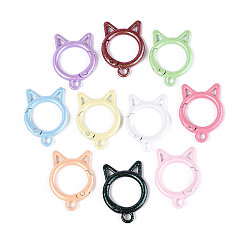 (52) Непрозрачная лаванда Окрашенные распылением пружинные кольца из сплава, с блеском порошок, форма кошки, без кадмия и без свинца, разноцветные, 35x25x4.5 мм