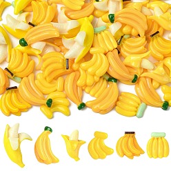 Yellow 60Pcs 6 Styles Opaque Resin Cabochos, Banana, Yellow, 19~31x15.5~20x4.5~11.5mm, 10pcs/style