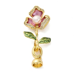 Фламинго Латунное микропейв, прозрачный кубический цирконий, складные застежки, без кадмия, без никеля и без свинца, с натуральным жемчугом и эмалью, цветок, фламинго, 42 мм