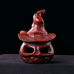 Гелиотроп Натуральный кровавик резной череп тыква со шляпой фигурки, для украшения рабочего стола домашнего офиса, 50x70 мм