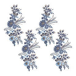 Морской Синий 2пары нашивок из химического волокна для одежды, цветок, с блестками, Marine Blue, 760x310x1 мм