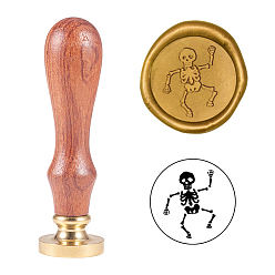 Золотой DIY альбом, латунные сургучные печати и деревянные ручки, Рисунок черепа, золотые, 8.9 см, штампы: 2.55x1.4 см