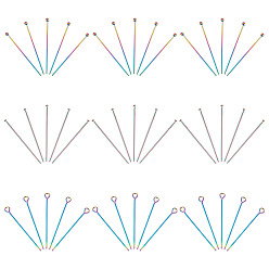Rainbow Color 90 шт. 3 стили 304 набор штифтов из нержавеющей стали, штифты с шаровой головкой, штифты с плоской головкой и штифты с проушиной, Радуга цветов, 30x0.6 мм, 22 датчик, Руководитель: 1.4~1.9 mm, 30 шт / стили