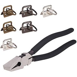 Mixed Color Iron Split Key Rings, with Ribbon Ends, Steel Clamp Flat Nose Pliers, Mixed Color, Ring: 25x2.5mm, End: 22x25.5x13mm