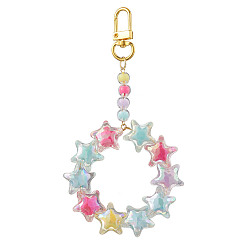 Golden Acrylic Star Pendant Decoration, Alloy Swivel Clasps Charms for Backpack Keychain Ornaments, Golden, 135mm