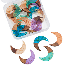 (52) Непрозрачная лаванда Подвески из прозрачной смолы и ореха, золотой фольгой, луна, разноцветные, 28x22x3 мм, отверстие : 2 мм, 20 шт / коробка