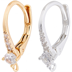 (52) Непрозрачная лаванда 12шт. 2 цвета латунные застежки-крючки с кубическим цирконием, с петлей, разноцветные, 17x12x2 мм, отверстие : 1 мм, штифты : 0.7 мм, 6 шт / цвет