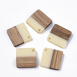 Светло-желтый Подвески из смолы и ореха, ромб, светло-желтый, 24x24x3~4 мм, отверстие : 2 мм