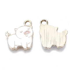 Белый Подвески из сплава , с эмалью, свинья, золотой свет, белые, 18x15x2 мм, отверстие : 2.5 мм