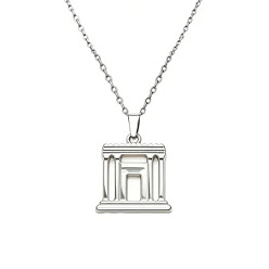 Stainless Steel Color Religion 304 Stainless Steel Holy Temple Pendant Necklaces, Stainless Steel Color, 17.72 inch(45cm), Pendant: 20mm