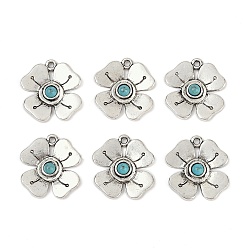 Античное Серебро Подвески из искусственной бирюзы из смолы, цветок, Сплав с поиска, без кадмия и без свинца, античное серебро, 21.5x20.5x3.5 мм, отверстие : 1.8 мм
