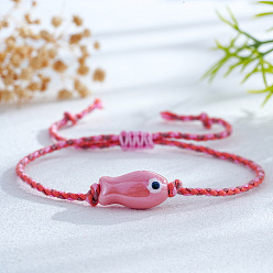 Ярко-Розовый Регулируемые браслеты ручной работы из фарфоровых бусин, Браслеты из конопляной нити, сплетенные для женщин, рыба, ярко-розовый, 11.02 дюйм (28 см)
