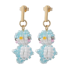 Светло-Голубой Стеклянные серьги, с 304 фурнитурой из нержавеющей стали, пингвин, Небесно-голубой, 32.5x12.5 мм