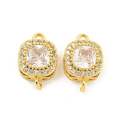 Прозрачный Шармы-соединители из латуни с паве из кубического циркония, реальный 18 k позолоченный, квадратные ссылки, прозрачные, 10x15x6 мм, отверстие : 1.5 мм