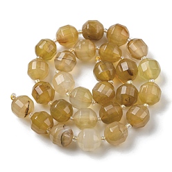 Gold Natural Agate Beads Strands, Faceted Bicone Barrel Drum Beads, with Seed Beads, Dyed, Gold, 12x11mm, Hole: 1.2mm, about 27pcs/strand, 14.49 inch(36.8cm)