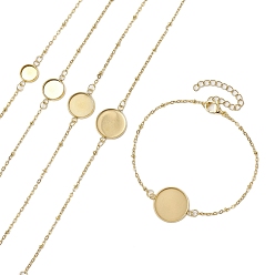 Золотой 5шт. 5 стили 304 браслеты из нержавеющей стали с круглыми кабошонами, изготовление браслетов-спутниковых цепей, золотые, 7-1/2 дюйм (18.9 см), лоток : 8~16 мм, 1 шт / стиль