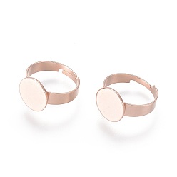 Розовое Золото Регулируемые элементы 304 из нержавеющей стали, латунная фурнитура платформы для кольца, плоско-круглые, розовое золото , Размер 7, 17 mm , лоток: 12 mm