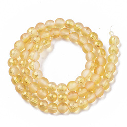 Gold Frosted Spray Painted Glass Beads Strands, with Golden Foil, Round, Gold, 6~7mm, Hole: 1.2~1.5mm, about 65~67pcs/Strand, 14.76 inch~15.12 inch(37.5~38.4cm)
