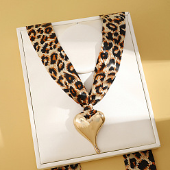 Сердце Шарфы-колье с леопардовым принтом из ткани с подвеской из сплава, золотые, песчаный коричневый, сердце, 39.37 дюйм (100 см), Кулон : 60x42 мм