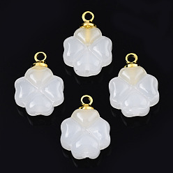 Creamy White Glass Charms, with Golden Brass Loops, Clover, Creamy White, 14.5x10.5x4.5mm, Hole: 1.6mm & 1mm
