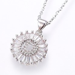 Letter D Подвеска-колье с инициалом из латуни, украшенная микропаве из кубического циркония., с 304 цепи из нержавеющей стали, плоские круглые с буквы, цвет нержавеющей стали, letter.d, 17.71 дюйм (45 см), Кулон : 22x16x3 мм