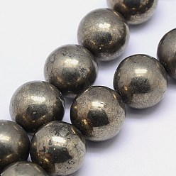 Pyrite Natural Pyrite Beads Strands, Round, 14mm, Hole: 1mm, about 29pcs/strand, 15.74 inch