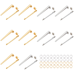 Golden & Stainless Steel Color 20Pcs 2 Color 304 Stainless Steel Stud Earring Findings with Loop, with 40Pcs 304 Stainless Steel Open Jump Rings, Golden & Stainless Steel Color, 35x4mm, Hole: 1.5mm, pin: 0.7mm, 10pcs/color