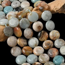 Flower Amazonite Натуральный цветок амазонитовые бусины пряди, плоско-круглые, 15~15.5x6 мм, отверстие : 0.8~1 мм, около 26 шт / нитка, 15.55~15.71 дюйм (39.5~39.9 см)