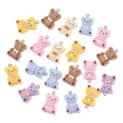 (52) Непрозрачная лаванда Подвески из смолы, с железной фурнитурой, медведь, разноцветные, 26.5x16x7 мм, отверстие : 2 мм